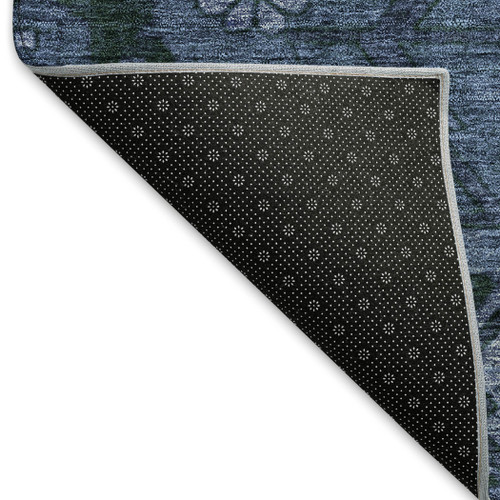 8' X 10' Navy Blue And Gray Floral Washable Area Rug With UV Protection
