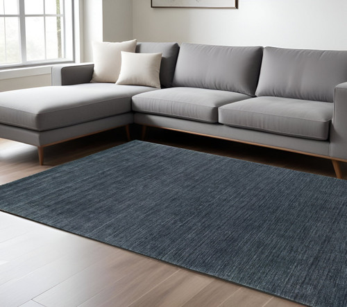 8' X 10' Navy Blue Wool Hand Tufted Area Rug
