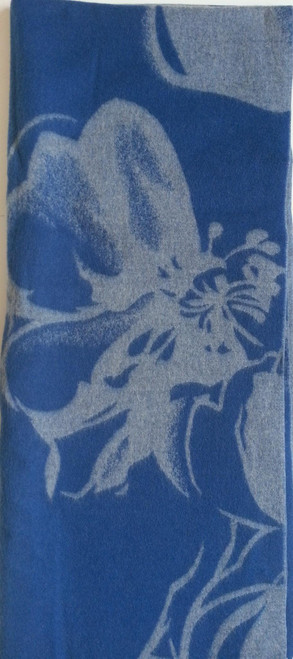 59" X 80" Navy Blue And Blue Wool Floral Throw Blanket