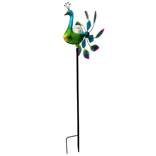 67" Blue And Green Metal LED lights Birds Windmill