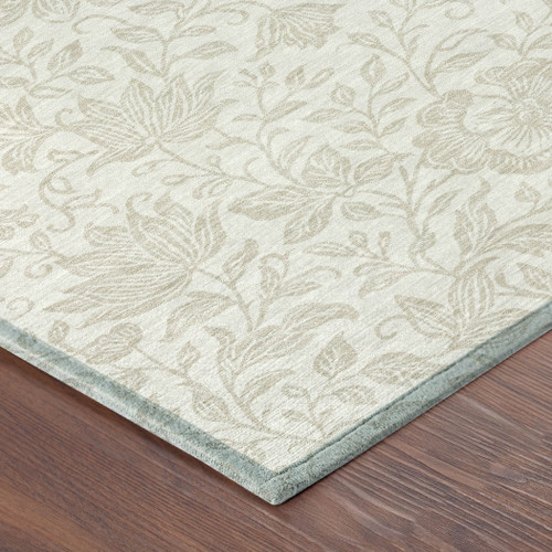 8' Ivory And Beige Round Floral Washable Indoor Outdoor Area Rug