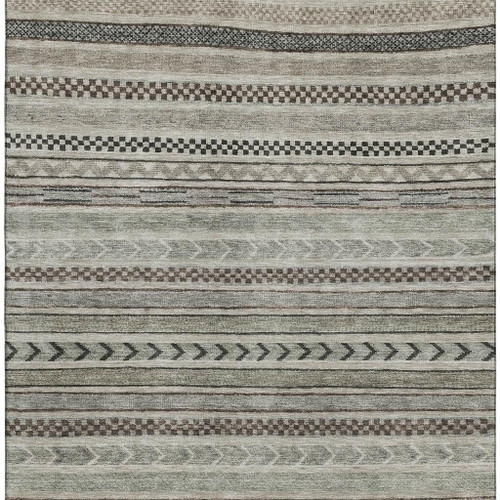 10' X 14' Taupe And Beige Striped Washable Area Rug With UV Protection