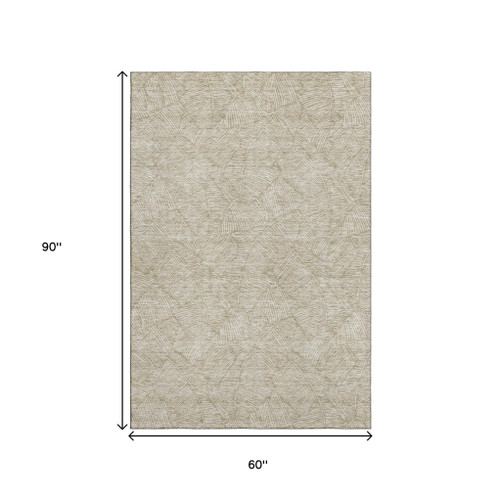 5' X 8' Taupe And Beige Floral Washable Area Rug With UV Protection