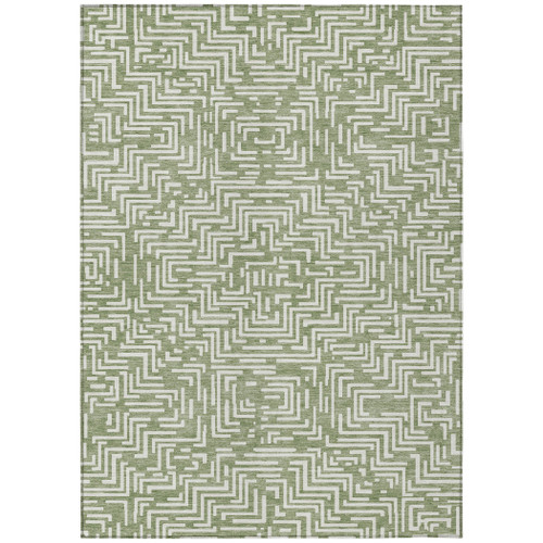 8' X 10' Fern Green And Copper Geometric Washable Indoor Outdoor Area Rug