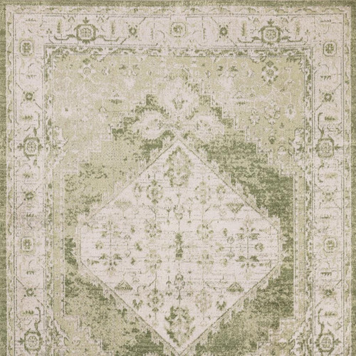 5' X 7' Sage And Ivory Floral Distressed Area Rug