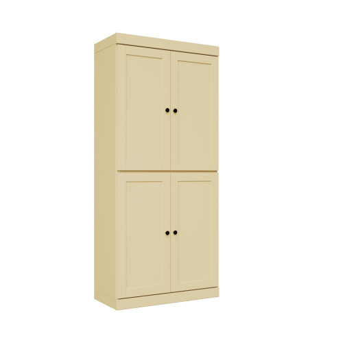 72" Yellow Solid Wood Adjustable Six Tier Library Bookcase with Four Doors