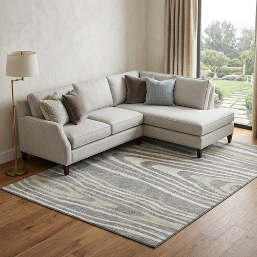 10' X 14' Gray Beige And Ivory Woodland Lodge Washable Area Rug With UV Protection