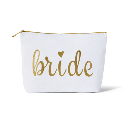 White/Gold Bride Makeup Bag in Canvas 