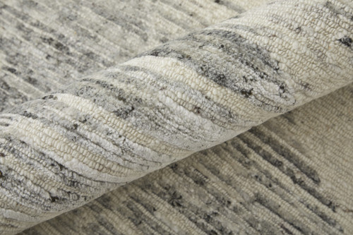 9' X 13' Ivory and Gray Abstract Hand Knotted Worn Faded Area Rug