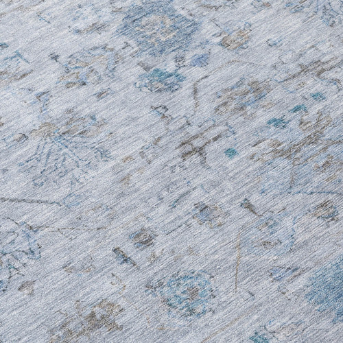 5' X 8' Sky Blue Gray And Ivory Tribal Washable Indoor Outdoor Area Rug
