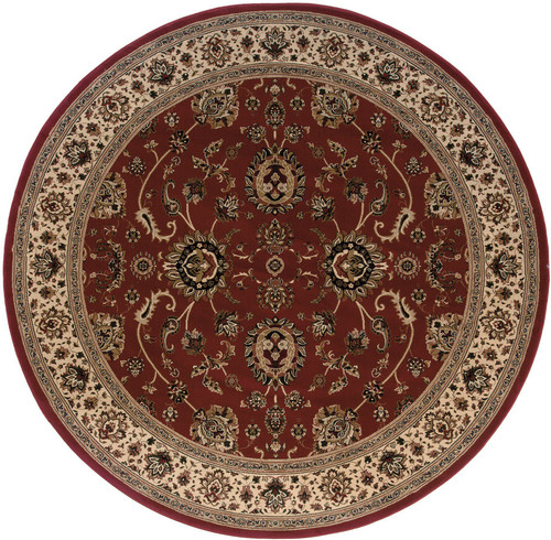 6' Red And Ivory Oriental Round Rug