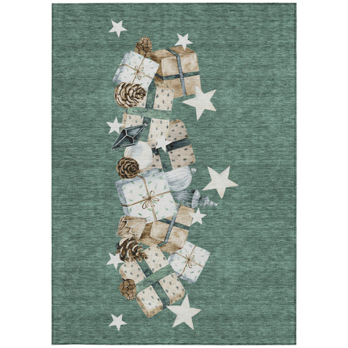 9' X 12' Pale Aqua Beige Ivory And Taupe Presents Washable Indoor Outdoor Area Rug