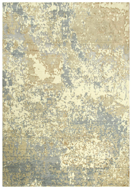10' X 13' Beige Gray And Ivory New Zealand Lambs Wool Abstract Hand Carved Handmade Area Rug
