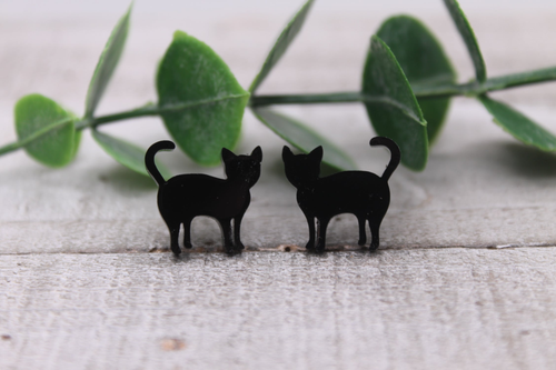 Black Cat || Stud Earrings || Hypoallergenic