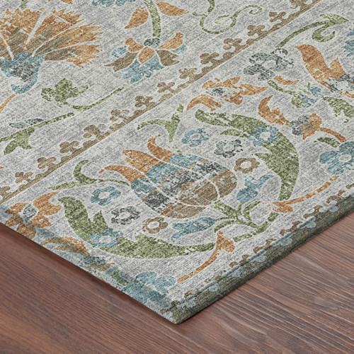 10' X 14' Silver And Brown Floral Washable Indoor Outdoor Area Rug