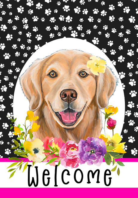 Golden Retriever  - Hippie Hound Studios Paw Prints  House and Garden Flags