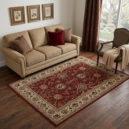 5' X 8' Red And Ivory Oriental Area Rug