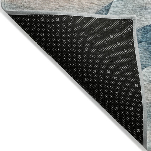 10' X 14' Teal Blue And Peach Abstract Washable Indoor Outdoor Area Rug