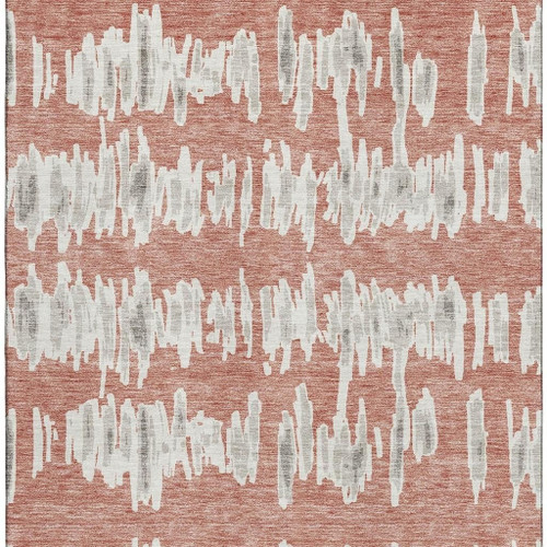 9' X 12' Salmon And Beige Striped Washable Area Rug With UV Protection
