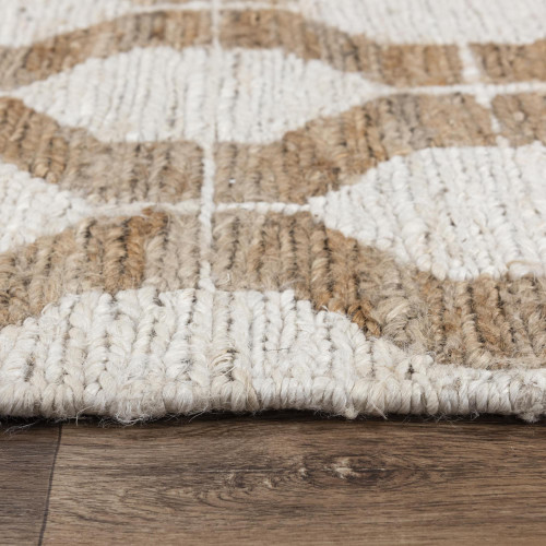9' X 12' Natural And Ivory Jute Geometric Hand Woven Area Rug