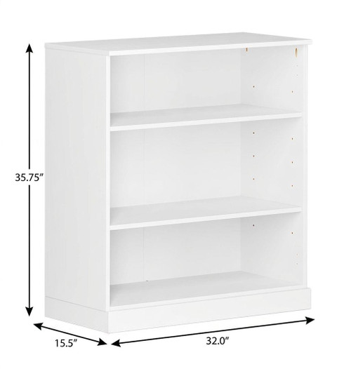 36" White Solid Wood Adjustable Three Tier Library Bookcase