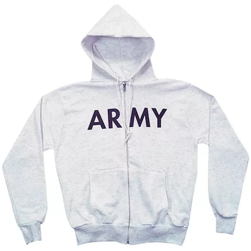 Men's Grey Hood/Sweat Zip Front-Army