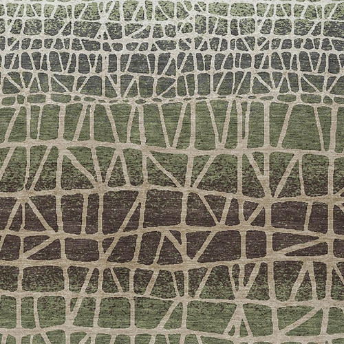 8' X 10' Fern Green Brown And Beige Geometric Washable Indoor Outdoor Area Rug