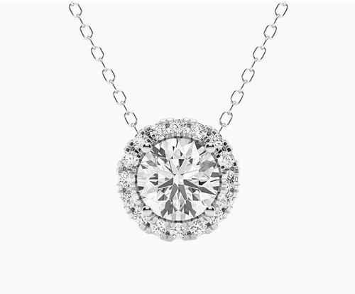 2.00 ct.Lab-Grown Diamond Halo Pendant Necklace in 14kt White Gold. 18"