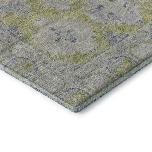 10' X 14' Artichoke Green And Blue Oriental Washable Area Rug With UV Protection