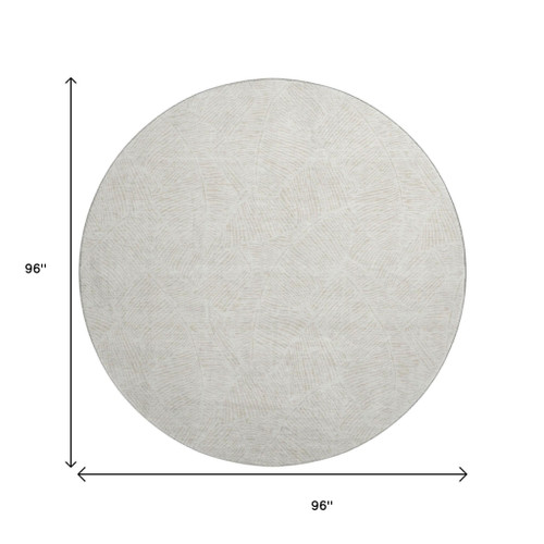 8' Ivory And Beige Floral Washable Round Rug With UV Protection