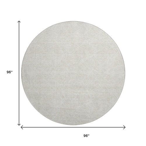 8' Ivory And Beige Floral Washable Round Rug With UV Protection