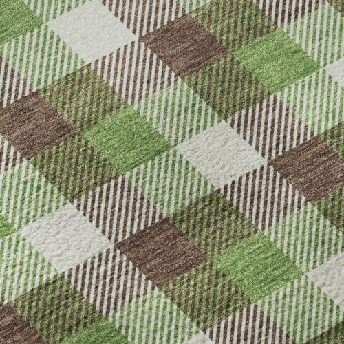 3' X 5' Brown Ivory And Green Plaid Washable Area Rug With UV Protection