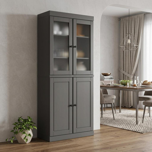 72" Gray Solid Wood Four Door Pantry Or Storage Closet