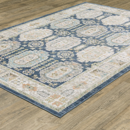 8' X 11' Navy Blue And Ivory Oriental Area Rug