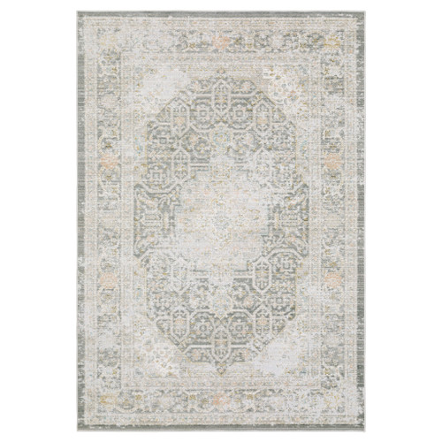 8' X 11' Gray And Orange Medallion Area Rug