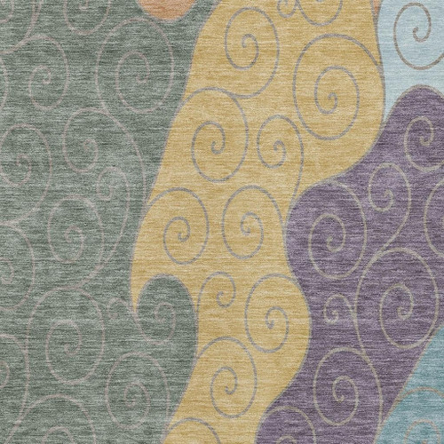 8' X 10' Green And Gold Abstract Washable Indoor Outdoor Area Rug