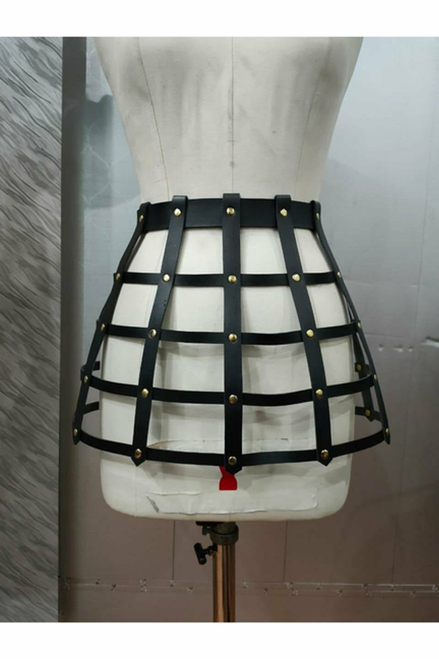 Faux Leather Cage Skirt with Gold Hardware