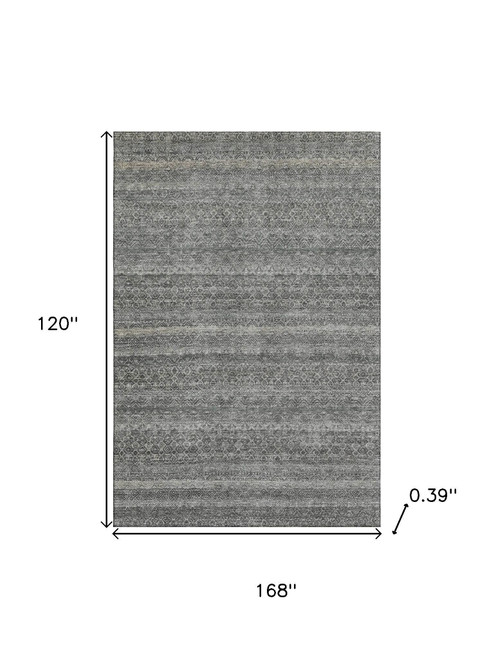 10' X 14' Pewter And Gray Striped Washable Area Rug With UV Protection