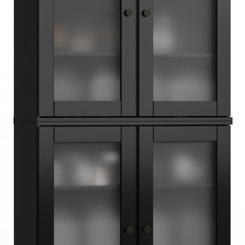 32" Black Solid Wood Glass Panel Inlay Double Door Linen Cabinet