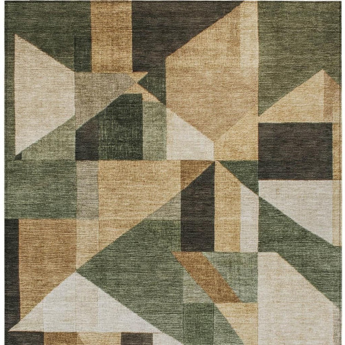 8' X 10' Fern Green Beige And Ivory Geometric Washable Indoor Outdoor Area Rug