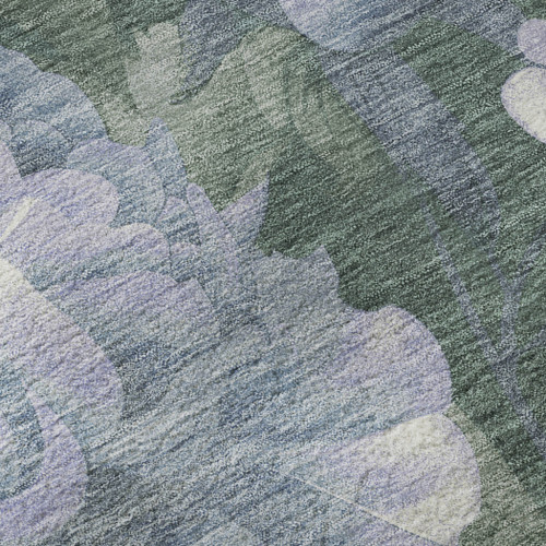9' X 12' Lavender Green And Ivory Floral Washable Area Rug With UV Protection