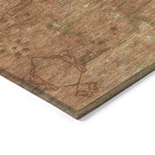 8' Terra Cotta And Taupe Round Floral Washable Indoor Outdoor Area Rug
