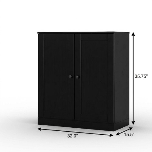 32" Black Solid Wood Free Standing Double Door Linen Cabinet