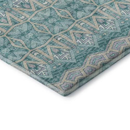 10' X 14' Teal Beige And Ivory Moroccan Washable Area Rug With UV Protection