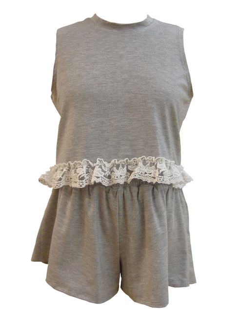 Summer Chillin Lace Trim Top and Flounce Shorts Set