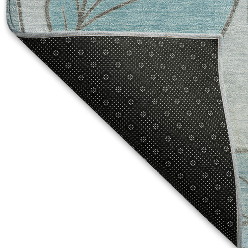 8' Teal Blue And Ivory Round Botanical Leaves Washable Indoor Outdoor Area Rug