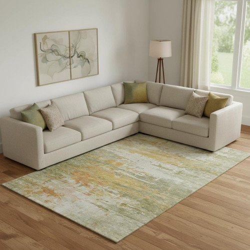 9' X 12' Sage And Ivory Abstract Washable Area Rug With UV Protection