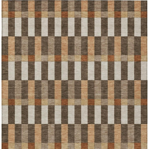 10' X 14' Chocolate And Khaki Geometric Washable Indoor Outdoor Area Rug