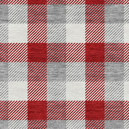 10' X 14' Red Gray And Ivory Plaid Washable Area Rug With UV Protection