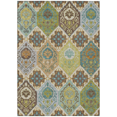 9' X 12' Beige And Brown Geometric Washable Indoor Outdoor Area Rug